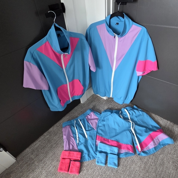 Couples 80s Theme Costumes Blue and Pink (2 Sets) - Picture 2 of 6